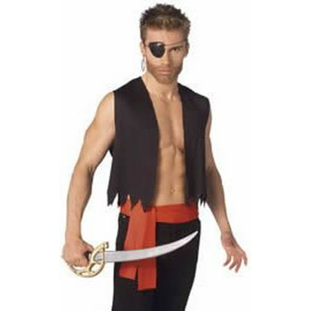 Mens Pirate Costume With Vest Sash And Eye Patch