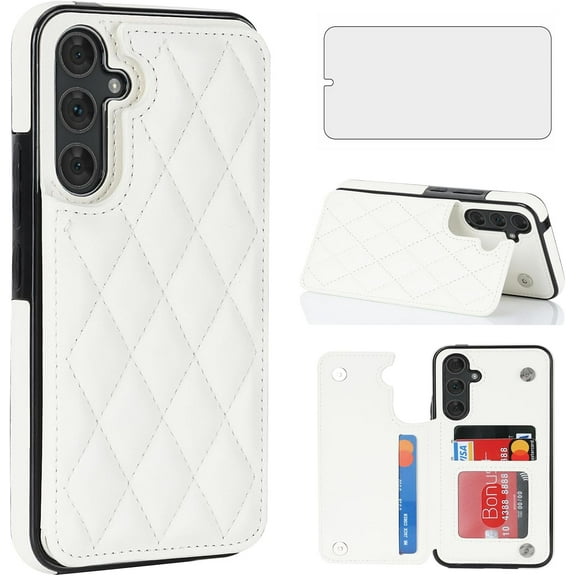 HCTian Phone Case for Samsung Galaxy S25 Plus S25 5G Wallet Cover with Tempered Glass Screen Protector and Leather RFID Credit Card Holder Stand Cell S25Plus 25S S 25 25 SM-S936U Women