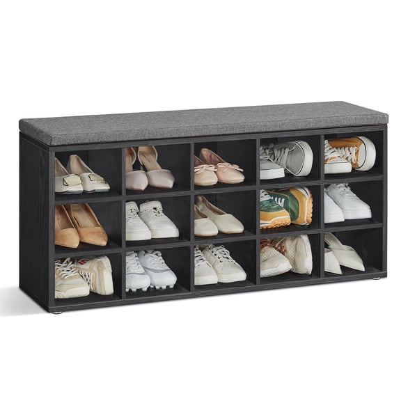 Shoe Bench with Cushion, Storage Bench with Padded Seat, Entryway Bench with 15 Compartments, for Bedroom