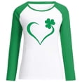 thumbnail image 4 of St. Patrick's Day Tshirt Women Distressed Shamrock Print Shirt Splicing Long Sleeve Raglan Tees Baseball Tops, 4 of 5