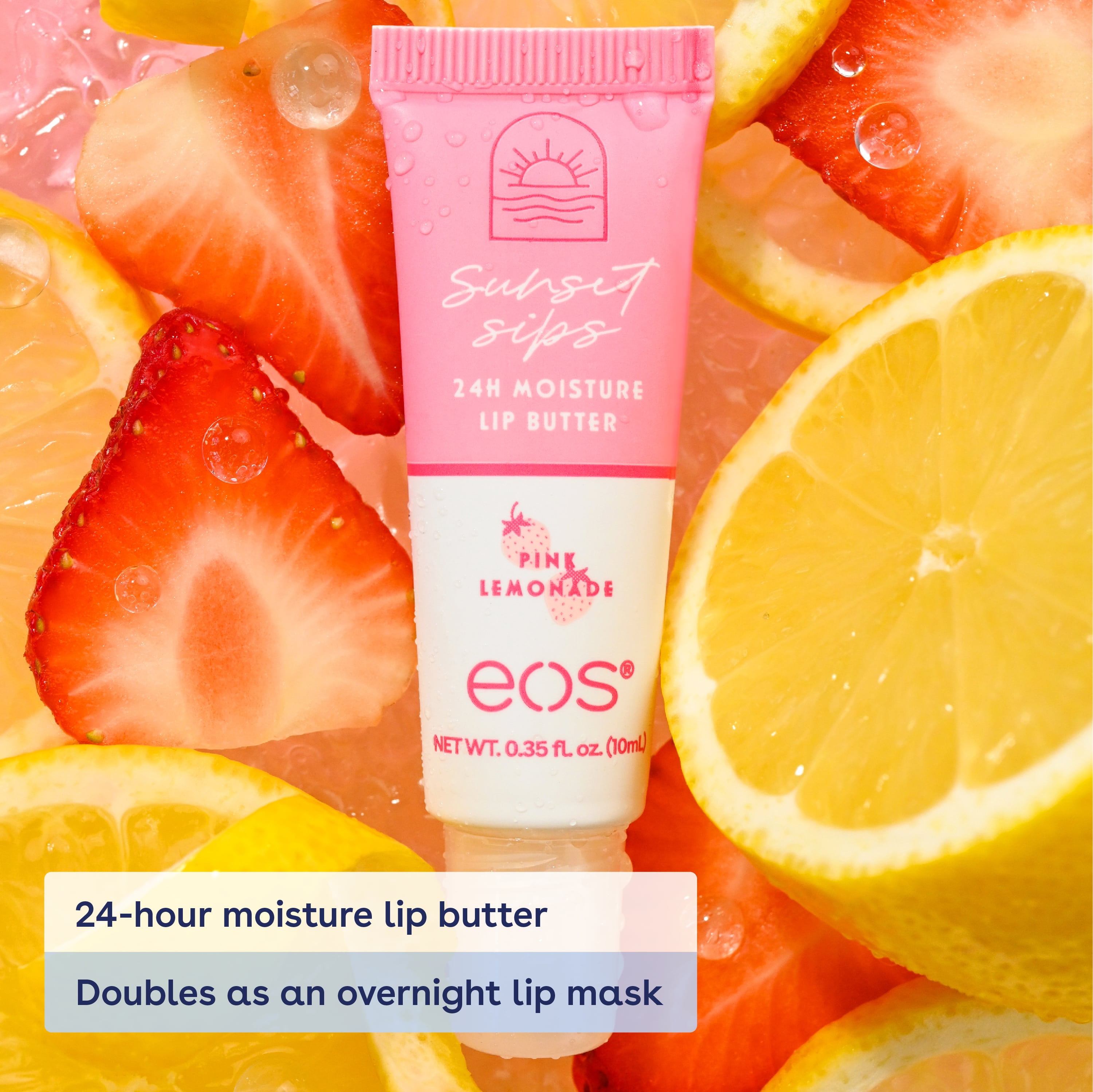 eos Sunset Sips Lip Butter- Pink Lemonade, 24HR Moisture, 0.35 fl oz, 1 Pack