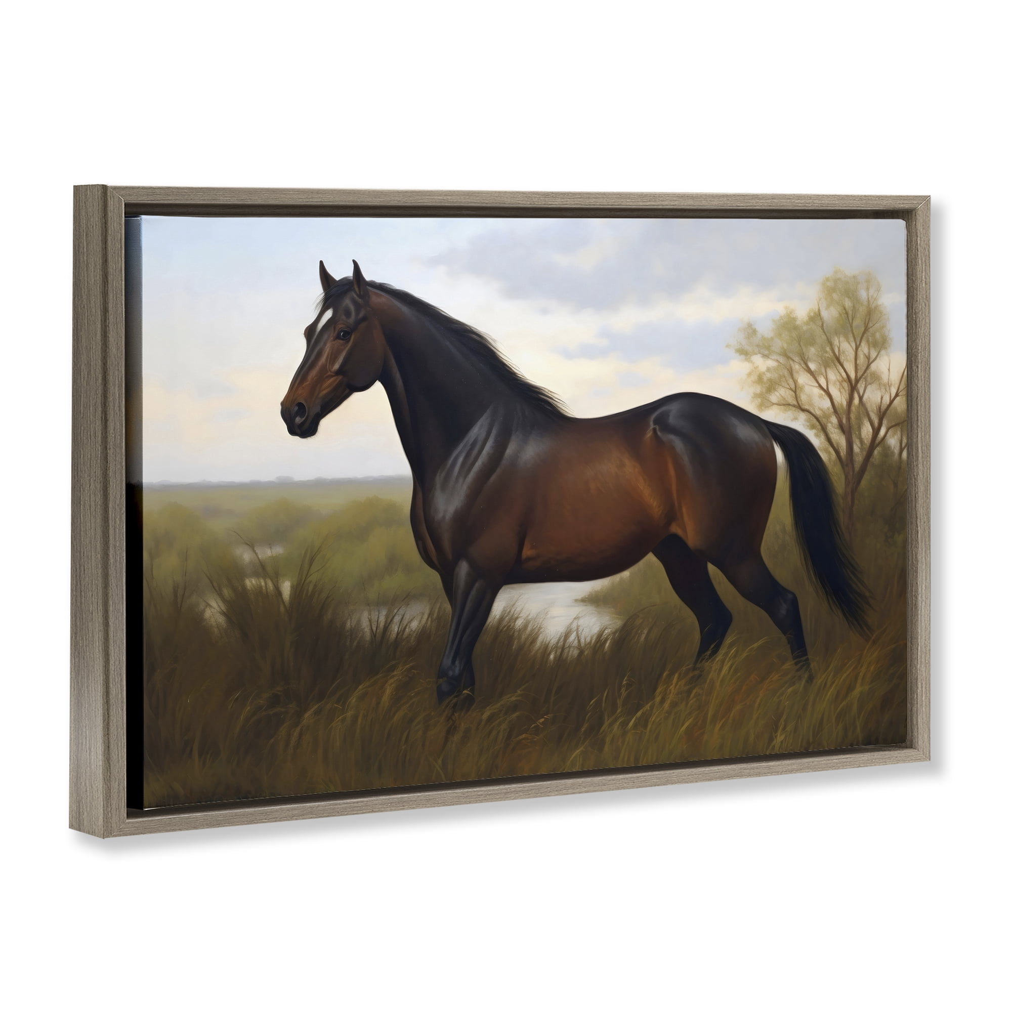 Stupell Industries Stallion in Marshland Brown Framed Floater Canvas Wall Art, design by Creative Studio