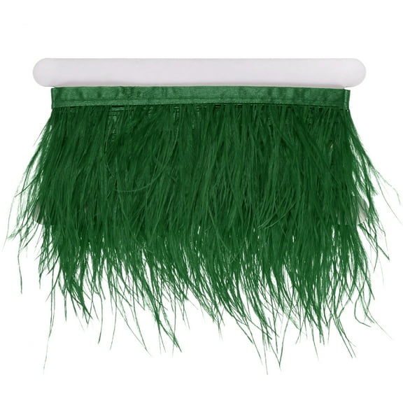 Uxcell Ostrich Feather Trim Fringe, 2 Yards 3-4" Natural Fluffy Feather Trim for Crafting [Dark Green]