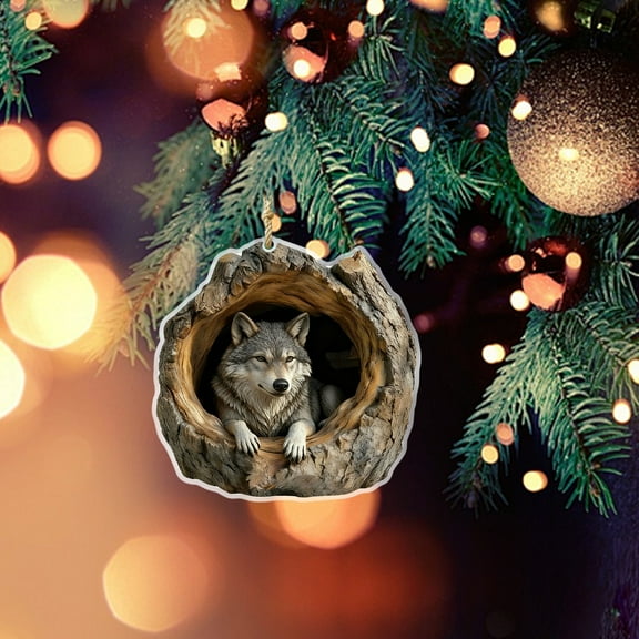 Peacheart Forest Animal Christmas Ornaments, 2D Acrylic Wolf Ornaments for Christmas Tree, Gift for Animal Lovers