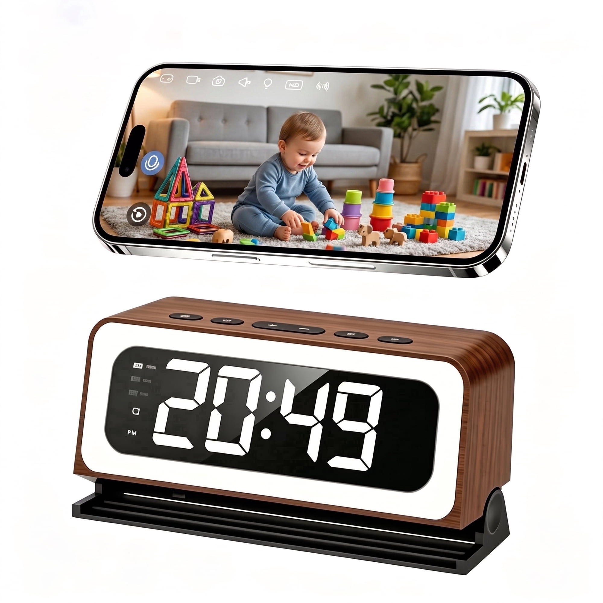 Kazilan 2K Clock Camera, 5G&2.4G WiFi Indoor Camera for Home Security, Wireless Baby Monitor, Color Night Vision, Human Detection, 5200mAh Battery