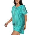 thumbnail image 2 of Daiia Turquoise Wooden2 Pattern Womens Pajama Sets Short Sleeve Pajamas for Women Sets Soft Lounge Sets Casual Round Neck Sleepwear PJS-Large, 2 of 7