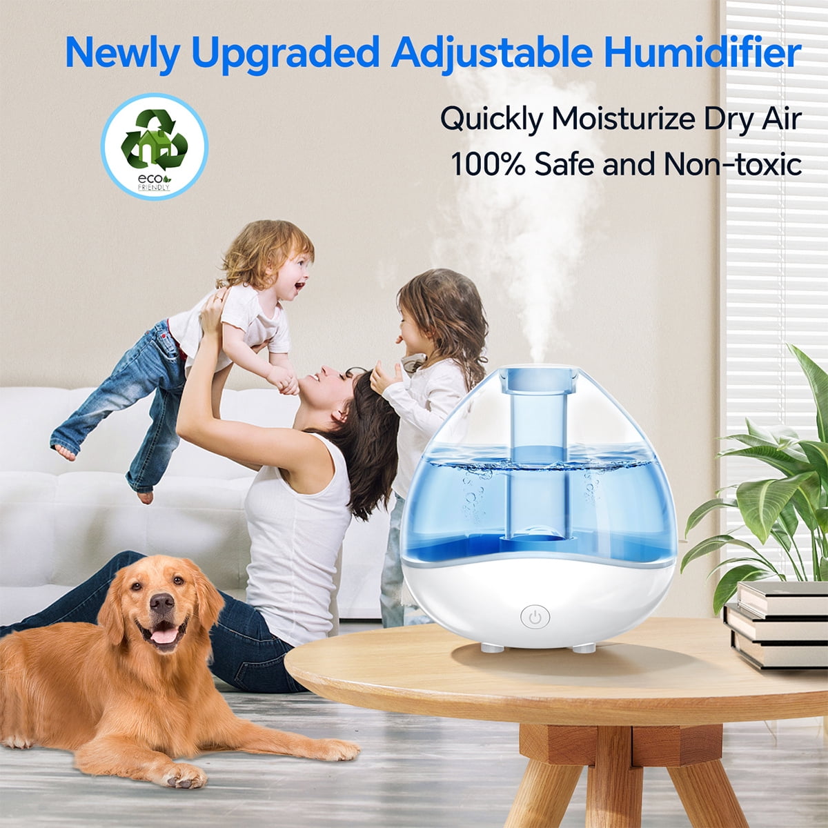 RAPOBRIX 1.5L Ultrasonic Cool Mist Humidifier - Filter-Free Quiet for Baby/Room (White)