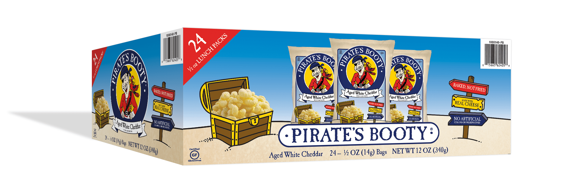 Pirate's Booty Gluten Free Aged White Cheddar Cheese Puffed Kid Snacks Multipack, 0.5 oz (24 count)