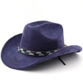 thumbnail image 2 of XIAOCHA Beaded Woven Band Suede Cowboy Hat for Women Solid Shapeable Brim Rodeo Western Hat Party Cowgirl Hat,Navy, 2 of 4