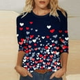 thumbnail image 5 of BangWanChi 3/4 Length Sleeve Womens Tops Women's Valentine's Day Fashion Printed T-shirt 3/4 Sleeves Blouse Round Neck Casual Tops, 5 of 5