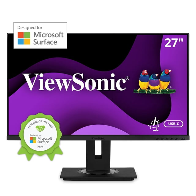 ViewSonic VG275 Monitor IPS 1080p de 27 pulgadas diseñado para superficies con ergonomía avanzada, 60 W USB C, HDMI, DP (renovado)