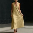 thumbnail image 6 of ZQUUVOU Maxi Dresses for Women Cotton Summer Sleeveless Deep V Button Down Tank Dress with Pocket Casual Boho Beach Vacation Yellow, 6 of 8