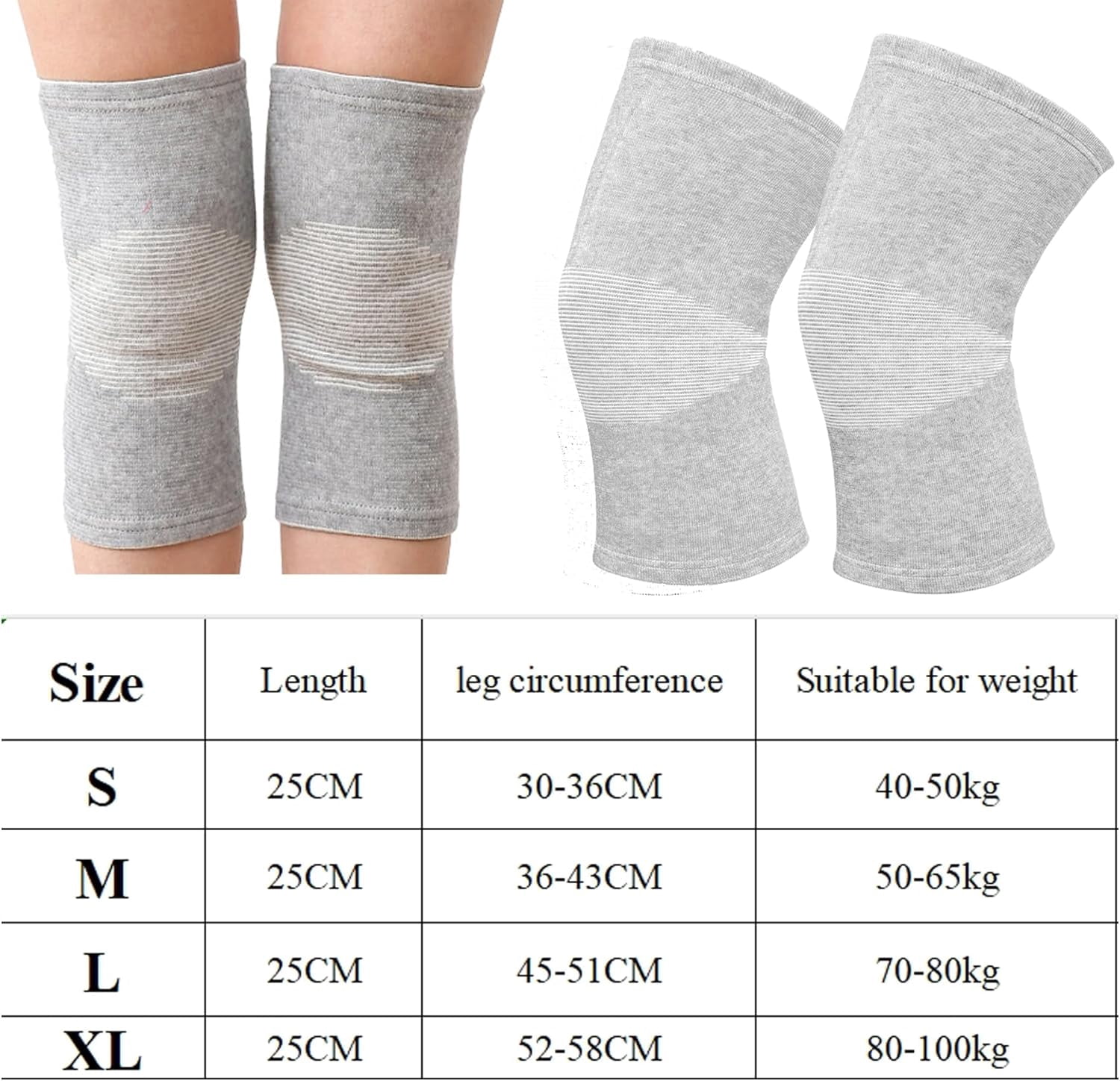 Bamboo Charcoal Knee Sleeve - Br Compression -Elastic Warm Bmboo for Arthritis (Gray, Large)