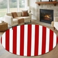 thumbnail image 2 of Red Striped Large Area Rugs for Bedroom Living Room, Soft Non Slip Carpet Bedside Rug, Christmas Farmhouse Red White Stripes Round Floor Cover Kitchen Accent Rug 6' for Dining Room/Office, 2 of 9