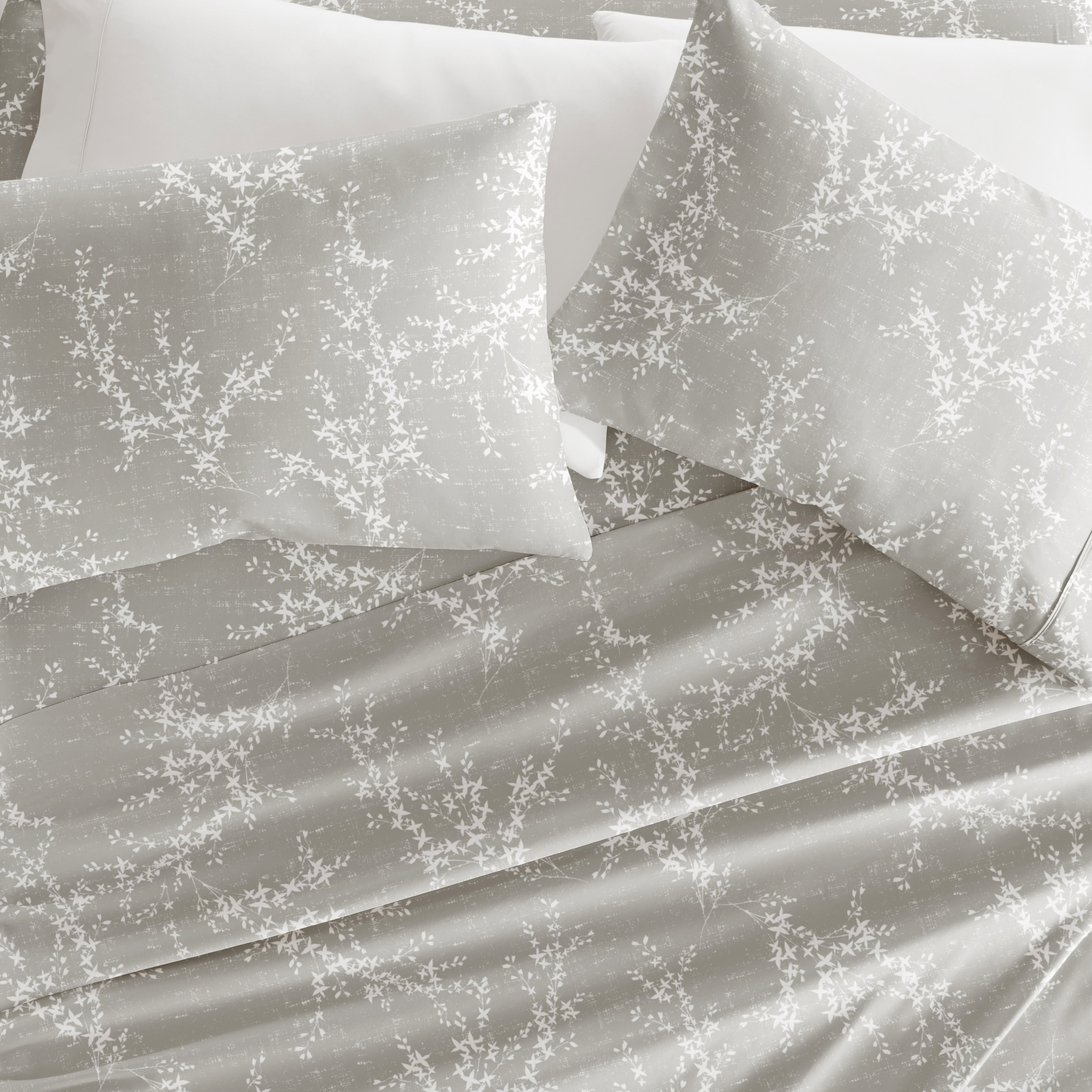 Noble Linens 4 Piece Pattern Microfiber Bed Sheets Set, Distressed Willow Light Gray, King