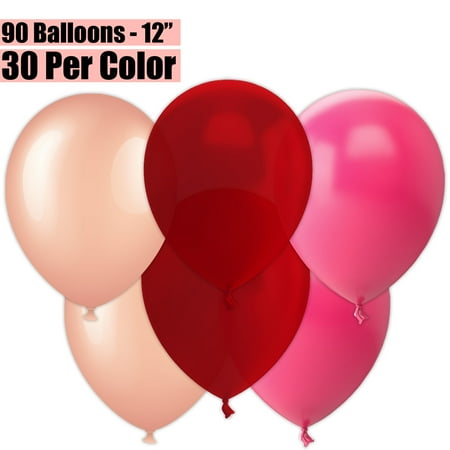 Balloon Wine 12 Inch Party Balloons, 90 Count - Metallic Rose Gold + Burgundy Wine + Fuchsia - 30 Per Color. Helium Quality Bulk Latex Balloons In 3 Assorted Colors - For Birthdays, Holidays, Celebrations, and ()