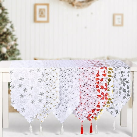 

KAOU Exquisite Dinning Cover Widely Use Cloth Merry Christmas Pattern Gilded Table Runner for Home