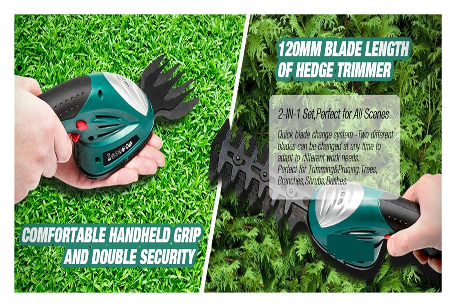 7.2V Cordless Grass Hedge Trimmer 2in1 Battery Rechargeable Shear Hedger Cordless Garden Tool ,2 IN 1 Trimmer & Edger