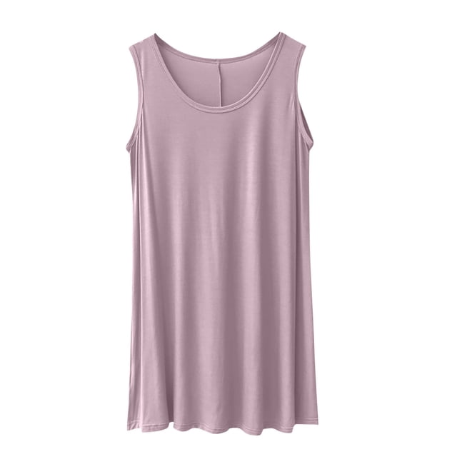 HVOBTTY Robes d'Été Décontractées Sans Manches pour Femmes, Robe Sans Manches Unie Grande Taille à Encolure Ronde pour Femmes Violet, G