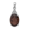 thumbnail image 3 of 925 Sterling Silver Rhodium Smoky Quartz and Diamond Oval Shaped Pendant, 3 of 5