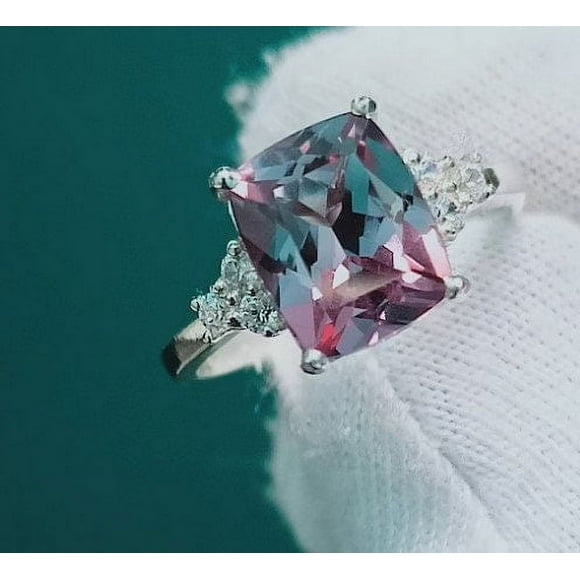 Cushion Cut Alexandrite Engagement Ring Sterling Silver Alexandrite Ring Color Change Alexandrite Ring