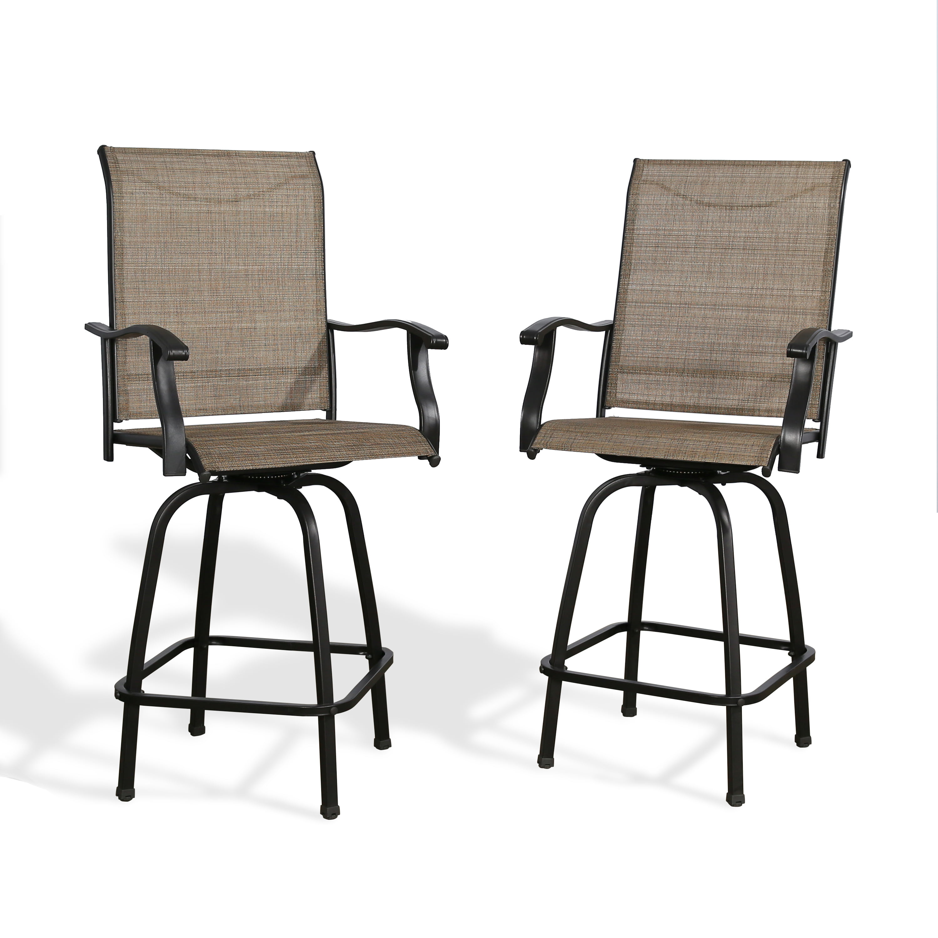 Ulax furniture Outdoor 2-Piece Swivel Bar Stools High Patio Chairs with Sling Seat