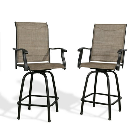 Ulax furniture Outdoor 2-Piece Swivel Bar Stools High Patio Chairs with Sling