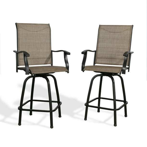 Ulax Furniture Outdoor 2 Piece Swivel Bar Stools High Patio Chairs With Sling Seat Com - Sling Bar Height Patio Chairs