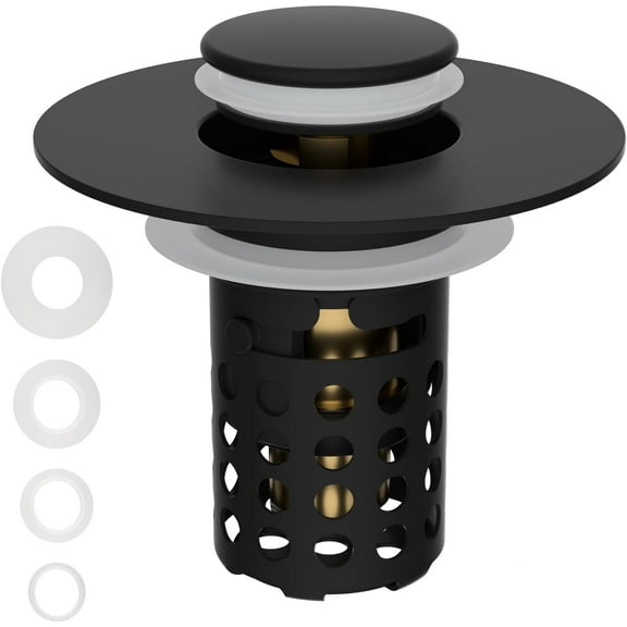 Neighborly Nook Upgraded Bathroom Sink Drain Strainer Hair Catcher with Removable Stainless Steel Filter Basket, 3 in 1 Universal Pop Up Sink Stopper for 1.1''~2.36'' Sink Basin Hole, Matte Black