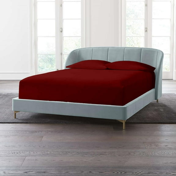 28" Deep Pockets - Twin Fitted Sheet with 2 Pillowcases 800-TC Organic Cotton 3-PC Set - Burgundy