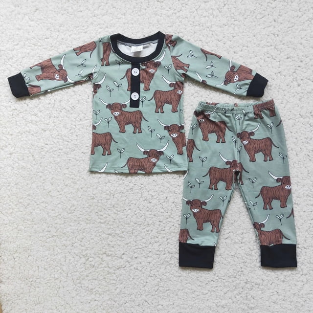 Venta al por mayor de ropa de dormir para niños pequeños de Navidad de Papá Noel, conjunto de manga larga para niños, pantalones de puntos azules, traje para chico, pijamas infantiles