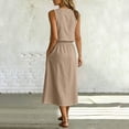 thumbnail image 5 of Miluxas Women's Casual 2 Piece Outfits Sleeveless Crewneck Crop Tank Top and Long Skirt Sets with Pockets Summer Beach Vacation Outfits Khaki, 5 of 8