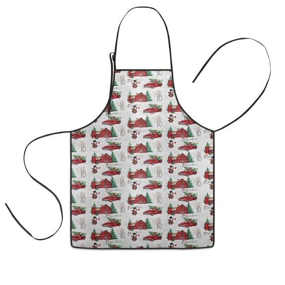 Red Christmas Farm and Truck Pattern Kids Aprons for Girls and Boys,Adjustable Neck Strap Toddler Aprons for Kids Cooking Baking