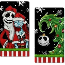 Christmas Jack Kitchen Dish Towels Set of 2, Sally Ni GHT m are BE.Fore Xmas Tree Skull Hand Towels Black Drying Baking Cooking Cloth, Funny Holiday Home Kitchen Decor 18x26 Inch