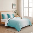 thumbnail image 5 of Twin XL Quilt Set 68''x98'', Teal Ombre Lightweight Bedspread Coverlet Set with 2 Pillow Shams, Turquoise White Gradient Modern Abstract Art Breathable All Season Quilt Bedding for Dorm/Guest Room, 5 of 9