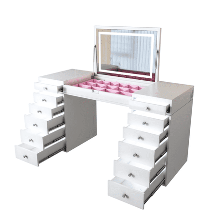 Impressions Vanity SlayStation Madison Vanity Table with Flip Top LED Mirror, Removable Storage Tray