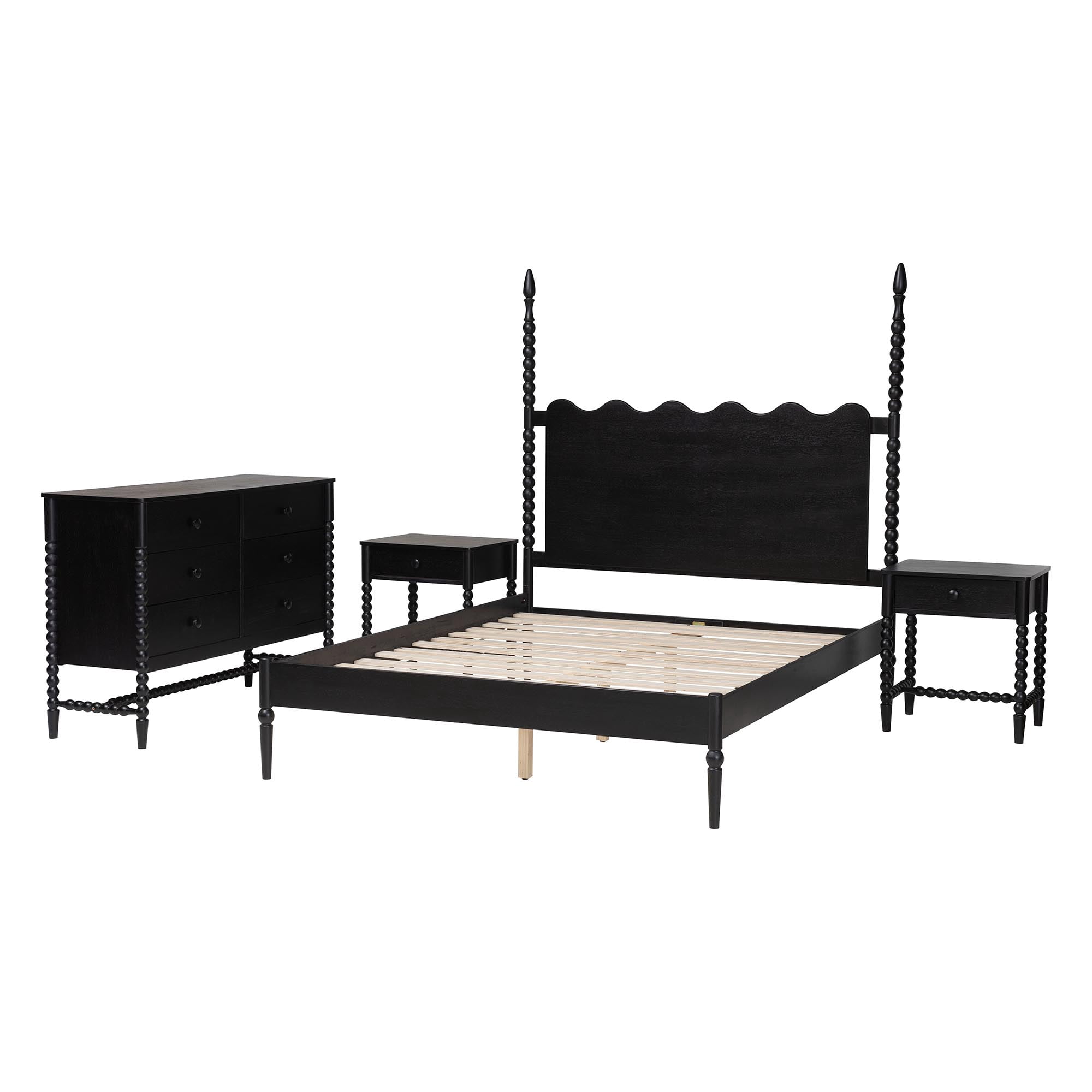 Baxton Studio Brantley Modern Farmhouse Bedroom Set, Queen, 4-Piece, Black