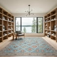 thumbnail image 2 of ODIKA 9'x12' Teal Blue Diamond Grid Floral Medallion Washable Area Rug Traditional Ornate Border Frame with Geometric Low Pile, Flatwoven, for Great Room, Indoor Concept, Large Living, 2 of 7