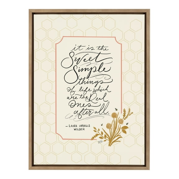 Kate and Laurel Sylvie Sweet Simple Things Framed Canvas Wall Art by Valerie McKeehan of Lily and Val 18x24 Gold Inspirational Quote Art for Wall