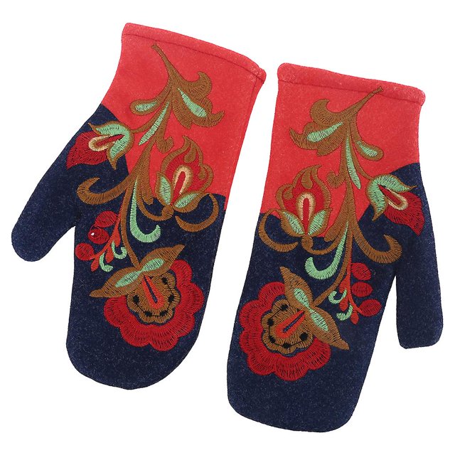 Guantes transpirables para clima frío para mujer, guantes con bordado de flores de cachemira sintética