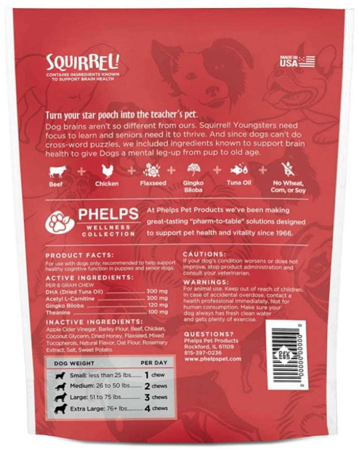 Phelps Wellness Collection Squirrel Attention Focusing Beef & Chicken Flavor Dog Treats 4.5 oz