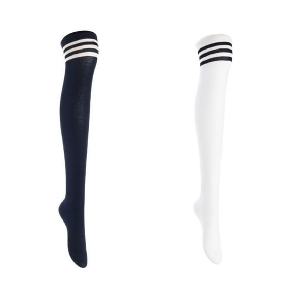 Lian LifeStyle Women's 2 Pairs Adorable Comfortable Soft Thigh High Over Knee High Cotton Socks Size 6-9 L1022 Navy,White