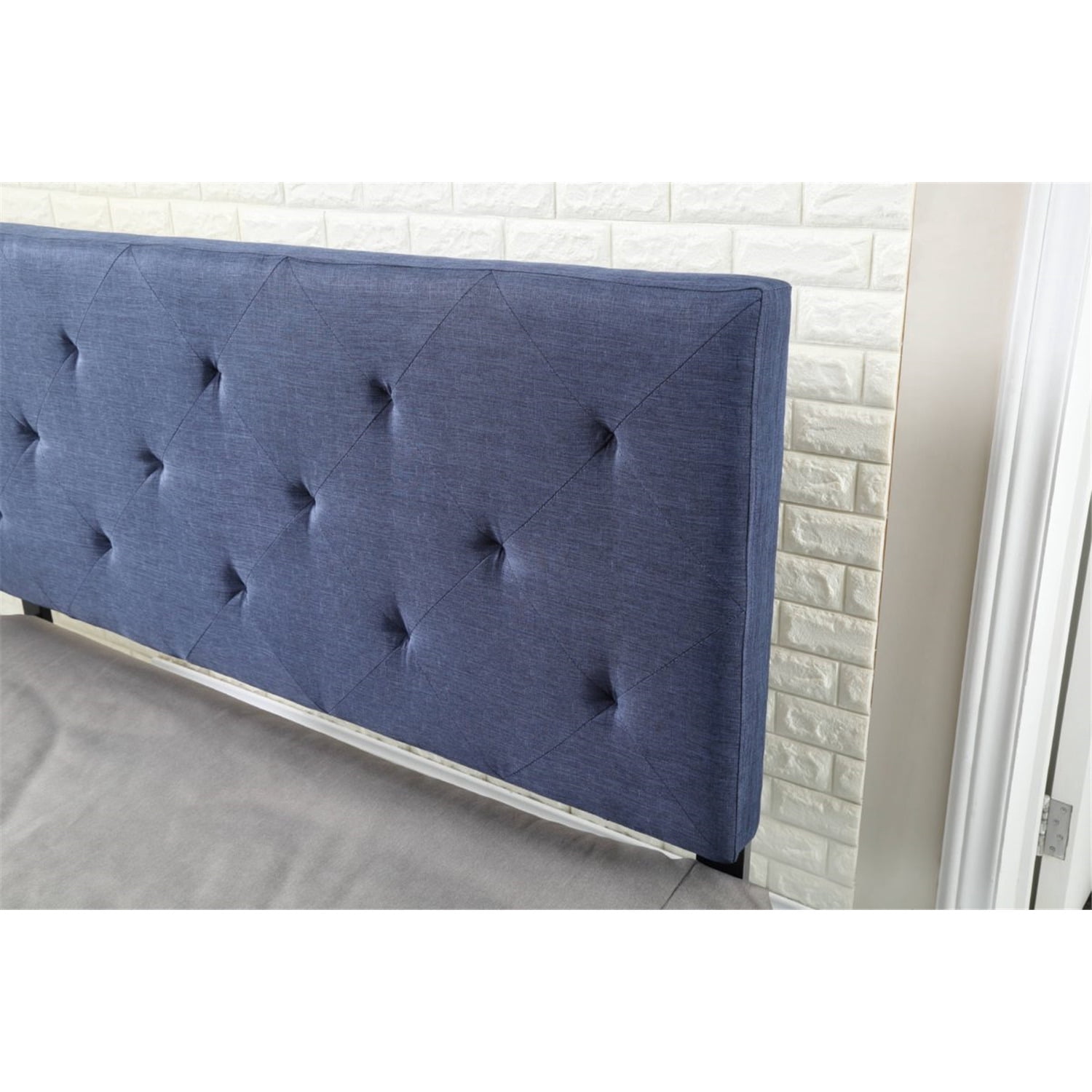 Hodedah HIHB13 F BLUE Full-Size Upholstered Tufted Rectangular Headboard - Blue