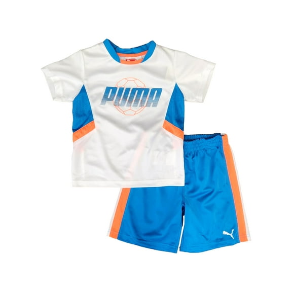 Puma Toddler Boys White & Blue 2pc Athletic Outfit Shorts & T-Shirt Set 3T