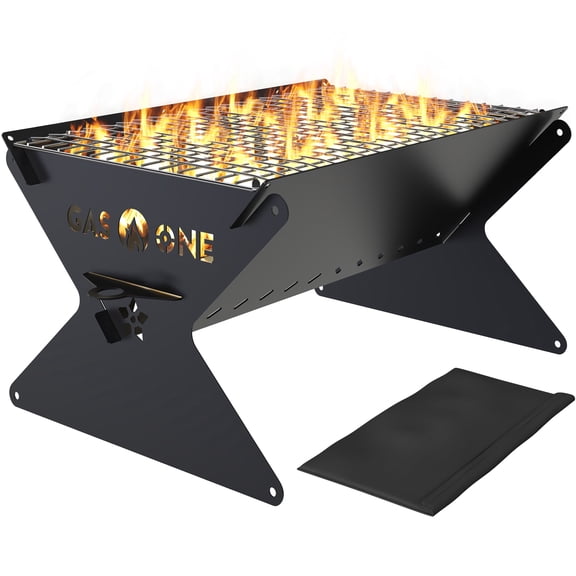 GasOne 15” Portable Charcoal Grill – Foldable BBQ Grill – Camping Grills for Backyard, Bonfire, Patio – Heavy-Duty Portable Fire Pit – Camp Cooking Gear