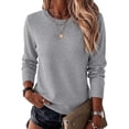 thumbnail image 2 of Leidass Womens Basic Crew Neck Sweater Long Sleeve Regular Fit Solid Knit Pullover For Fall Winter Gray L, 2 of 3