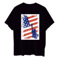 thumbnail image 3 of Camiseta de Cuello Redondo Impresa Delantera Y Trasera Del Día de la Independencia de las Mujeres, Tops Cortos Casuales para las Mujeres, 3 of 5