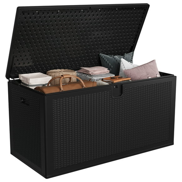 BeesClover 150 Gallon Heavy Duty Outdoor Storage Box Waterproof Resin Deck Box, Lockable Lid, Large Patio Storage Cabinet for Cushions, Tools & Gear, Weatherproof Bench for Garden, Backyard & Porch