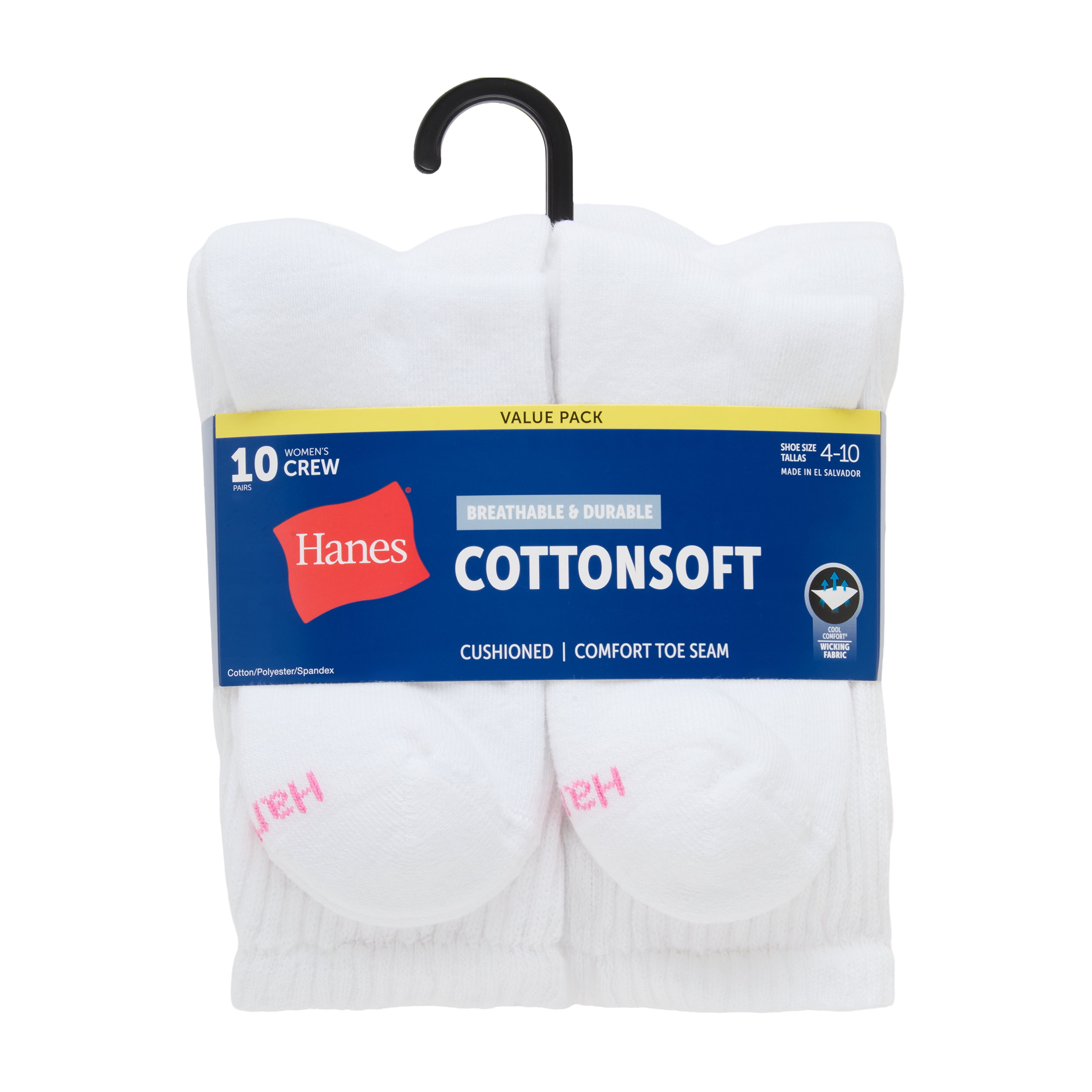 Hanes Womens CottonSoft Crew Socks, 10-Pack, Size 4-10