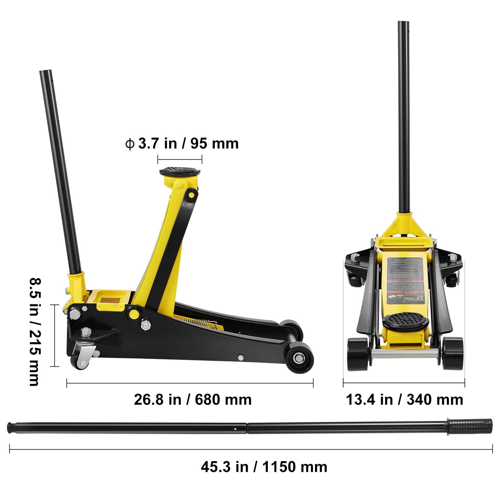 KFFKFF Low Profile Floor Jack,2.5 Ton (5500 lbs) Slim Profile, Durable Steel Race Car Jack, Dual Piston Rapid Pump,Lifting Range 3.64"-19.49"